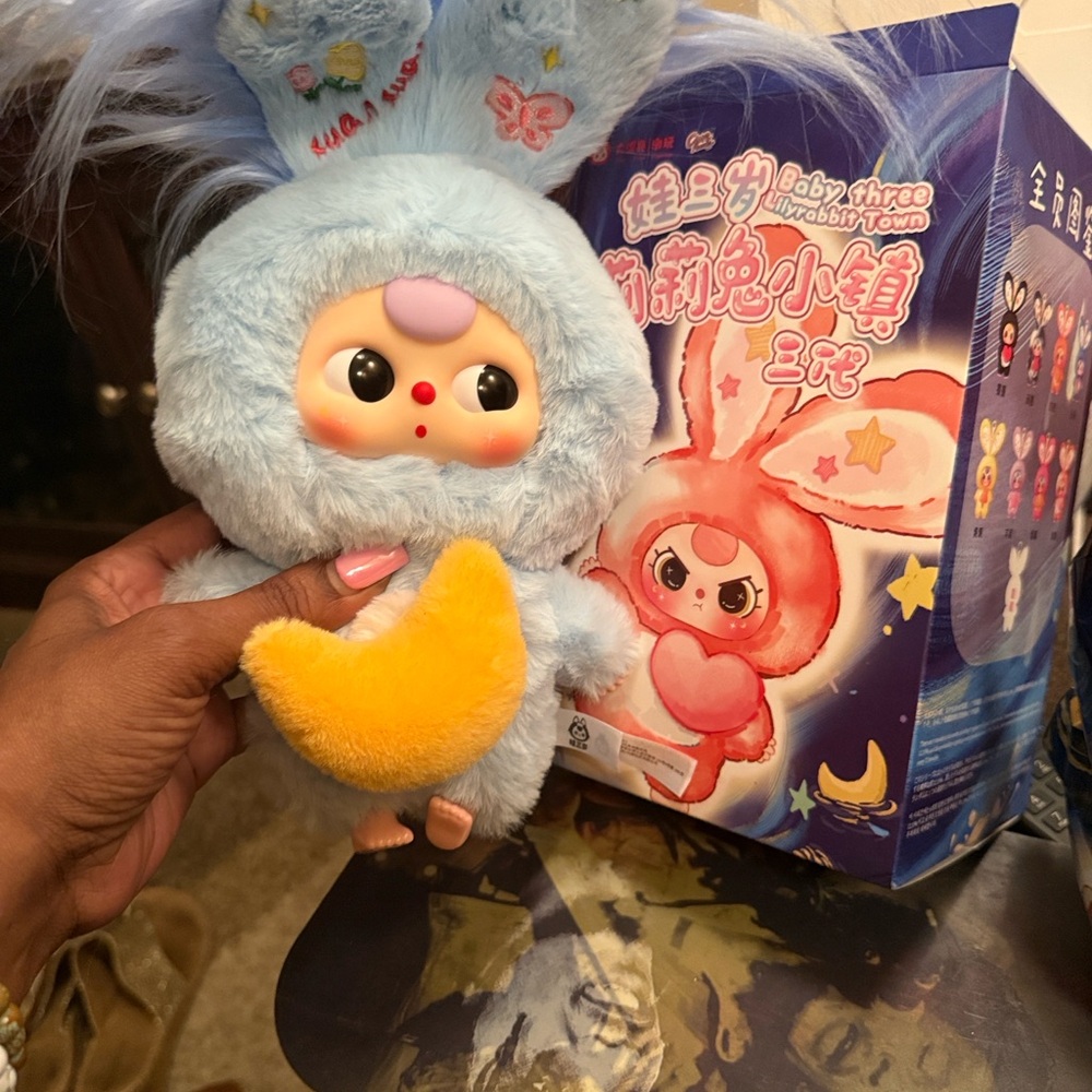 Fluffy Blue and Yellow Bunny Plush Toy Popmart